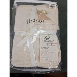Soft Surroundings Reversible Cotton Throw Blanket Crib 30x40 Ecru Brown Portugal